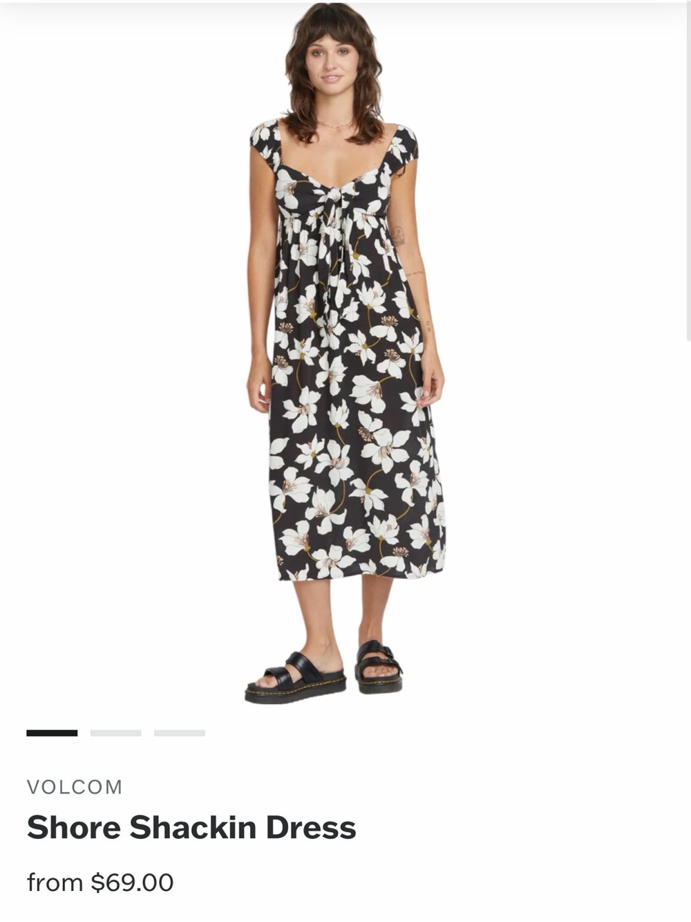 Volcom Black Floral Tie-Front Midi Dress